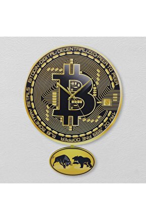 Bitcoin Temalı Sallanan Sarkaçlı Ahşap Duvar Saati Hediye