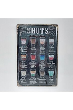 Shots Menu Içecekler Temalı 20x30 Cm Metal Plaka Dekor