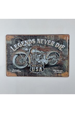 Legends Never Die Yazılı Motor Tema 20x30 Cm Metal Plaka