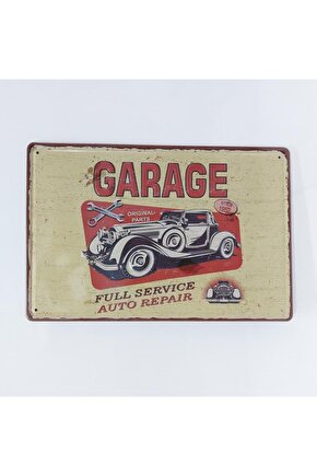 Garage Eski Araba Tamir Temalı 20x30 Cm Metal Plaka Tablo