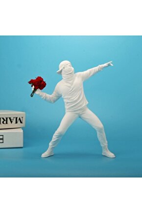 Banksy Çiçek Atan Adam Modern Biblo Ev Ofis Dekor