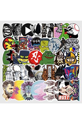50 Adet Tekrarsız Karışık Stil Modern Pvc Sticker 016