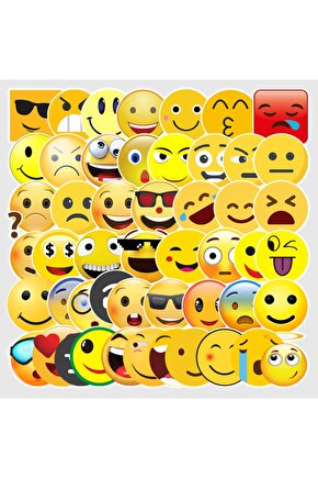 50 Adet Tekrarsız Emojiler Kalite Pvc Sticker Süs 07