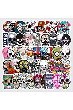 50 Adet Tekrarsız Kurukafa Tarz Kalite Pvc Retro Sticker 014