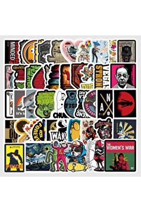 50 Adet Tekrarsız Film Karışık Retro Pvc Sticker Süs 012
