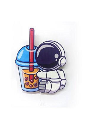 Astronot Içecek Ahşap Işıklı Çocuk Odası Duvar Tablosu