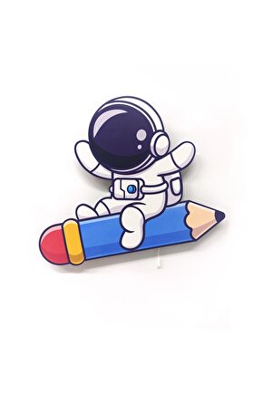 Kalem Astronot Ahşap Led Işıklı Çocuk Odası Duvar Tablosu