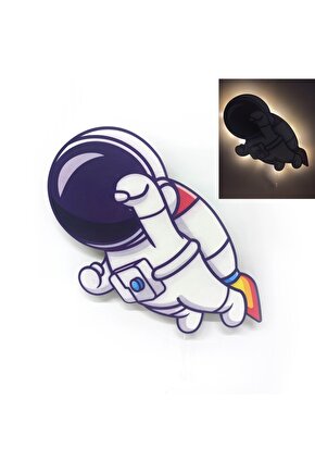 Kahraman Astronot Ahşap Işıklı Çocuk Odası Duvar Tablosu