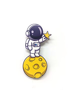 Ay Astronot Ahşap Işıklı Çocuk Odası Duvar Tablosu Dekor