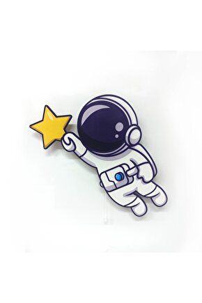 Yıldız Astronot Ahşap Işıklı Çocuk Odası Duvar Tablosu
