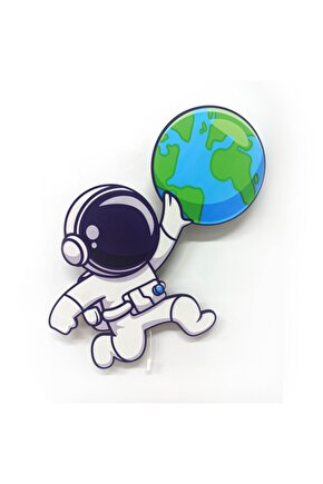 Dünya Astronot Ahşap Led Işıklı Çocuk Odası Duvar Tablosu