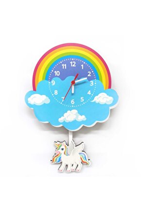 Sallanan Sarkaçlı Ahşap Unicorn Çocuk Odası Duvar Saati