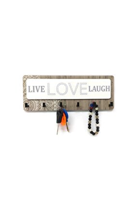 Kahverengi Desenli Live Love Lough Yazılı Anahtarlık Süs