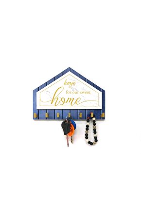 Mavi Beyaz Sarı Dekoratif Üçgen Ahşap Desenli Keys For Home Anahtarlık