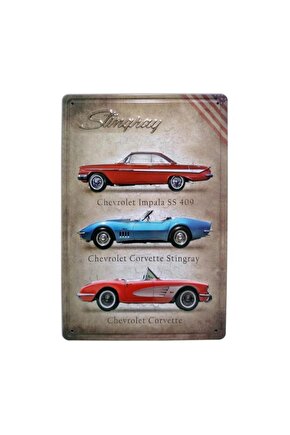 Chevrolet 3 Araba Temalı 20x30 Cm Metal Plaka Metal Tablo