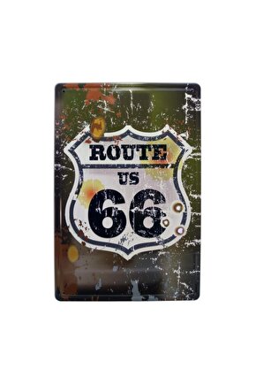 Route Us 66 Temalı 20x30 Cm Metal Plaka Metal Tablo