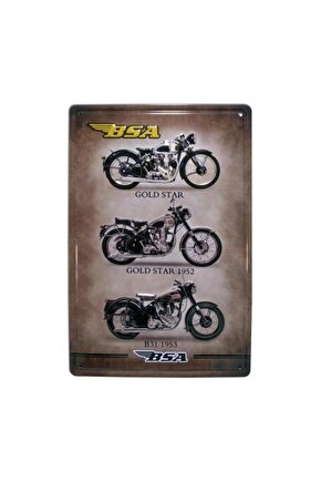 Bsa Üç Motor Temalı 20x30 Cm Metal Plaka Metal Tablo