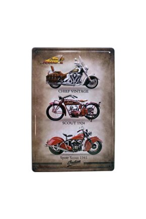 Indian Üç Motor Temalı 20x30 Cm Metal Plaka Metal Tablo