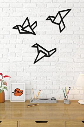 Ahşap Geometrik Kesim Modern Üçlü Kuş Duvar Tablosu Dekor