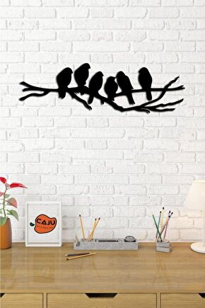 Dal Üstünde Kuşlar Büyük Boy Ahşap Duvar Tablo Dekor Süs