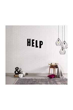 Dekoartif Help Yazılı Modern Ahşap Tablo Duvar Dekoru