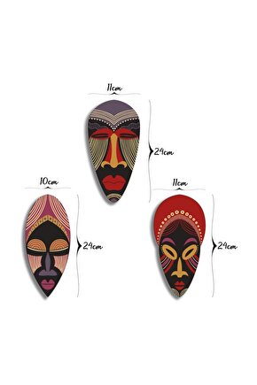 Dekoratif Üçlü Ahşap Tablo Otantik Kabile Maske Mask Set