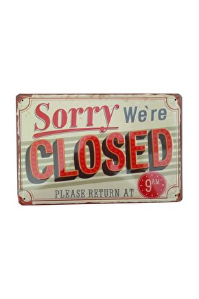 Closed Kapalı Yazılı Retro Metal Plaka 20x30 cm Metal Tablo