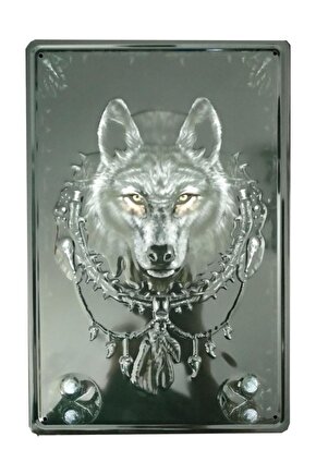 Kurt Resimli Retro Kabartma Metal Plaka 20x30 cm Metal Tablo