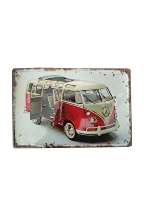 Volkwagen Minibüs Resimli Metal Plaka Metal Tablo 20x30 cm