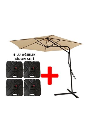 3 Mt Şemsiye + 4 Lü Ağırlık Seti Havuz Şemsiyesi Bidonlu, Bahçe Şemsiyesi, Teras Şemsiyesi Set