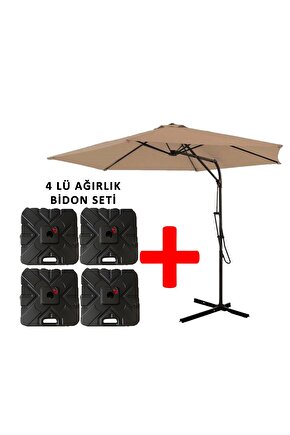 3 Mt Şemsiye + 4 Lü Ağırlık Seti Havuz Şemsiyesi Bidonlu, Bahçe Şemsiyesi, Teras Şemsiyesi Set