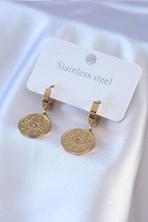 316l Çelik Gold Renk Göz Işleme Zirkon Taş Detay Kadın Küpe