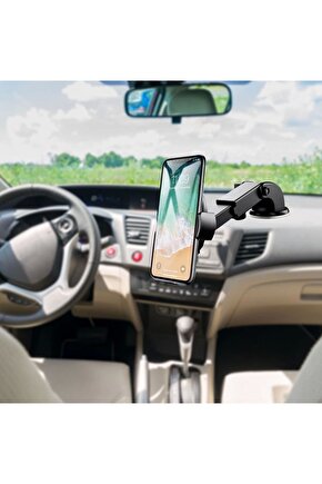 360 Derece Dönen Torpido Üstü Uzunluk Ayarlamalı Vantuzlu Teleskopik Araç Telefon Tutucu (4767)