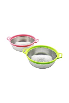 24CM RENKLİ PLASTİK ÇERÇEVE - KULPLU ÇELİK SEPET METAL SÜZGEÇ (4767)