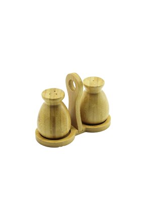 2 PCS - ŞİŞE MODELİ AHŞAP BAMBU TUZLUK - BAHARATLIK TUTACAKLI AHŞAP STAND (4767)