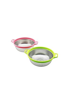 21CM RENKLİ PLASTİK ÇERÇEVE - KULPLU ÇELİK SEPET METAL SÜZGEÇ (4767)