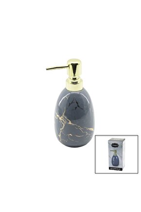 DİKEY TOMBUL GRİ MERMER DESEN SERAMİK SIVI SABUNLUK GOLD KAPAK (4767)