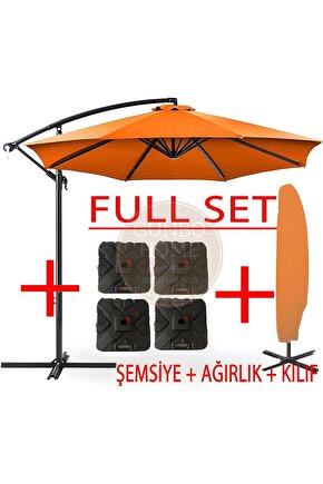 3 Mt 8 Kaburga Full Demir 21 Kg TURUNCU Bahçe Şemsiyesi Full Set Havuz Şemsiyesi Büyük Şemsiye