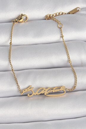 316l Çelik Gold Renk Atatürk Imza Model Kadın Bileklik