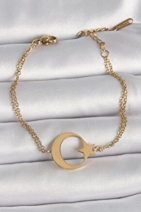 316l Çelik Gold Renk Ay Yıldız Model Kadın Bileklik