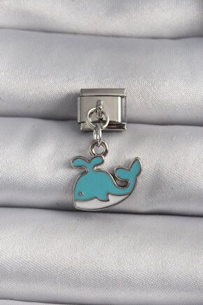 316l Çelik Gümüş Renk Sallantı Mavi Balina Model Nomination Charm