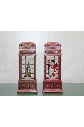 Telefon Kulübesi Tasarımı Yılbaşı Temalı Işıklı Müzikli Kar Küresi Alk3209