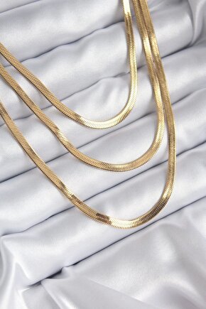 316l Çelik Gold Renk 3lü Italyan Zincir Model Kadın Kolye