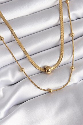 316l Çelik Gold Renk Italyan Zincir Model Topçuk Detay Kadın Kolye