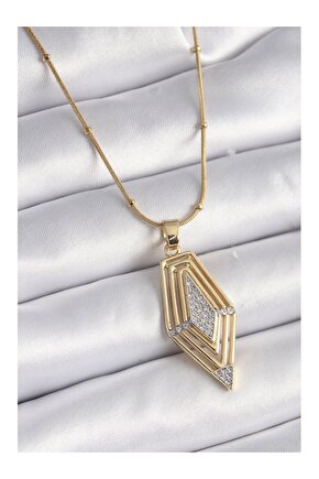 316L Çelik Gold Renk Zirkon Taşlı Vintage Model Kadın Kolye