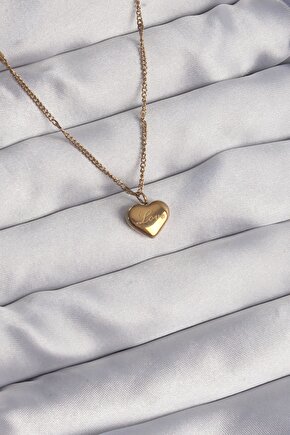 316l Çelik Özel Seri Gold Renk Kalp Model Love Kolye
