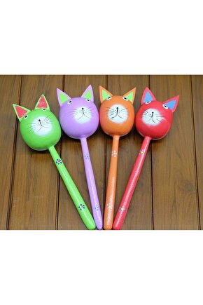 Ahşap Kedi Marakas Tekli Polos:29
