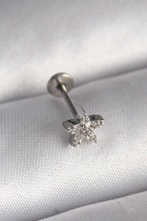 316l Çelik Gümüş Renk Zirkon Taşlı Yıldız Model Tragus Piercing