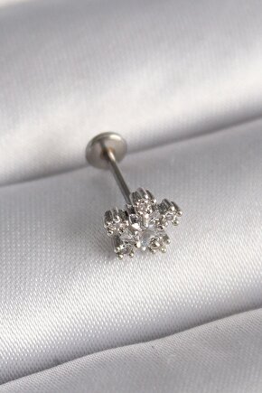 316L Çelik Gümüş Renk Zirkon Taşlı Yıldız Model Tragus Piercing