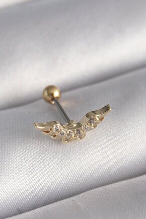 316l Çelik Gold Renk Zirkon Taş Detay Kanat Model Tragus Piercing